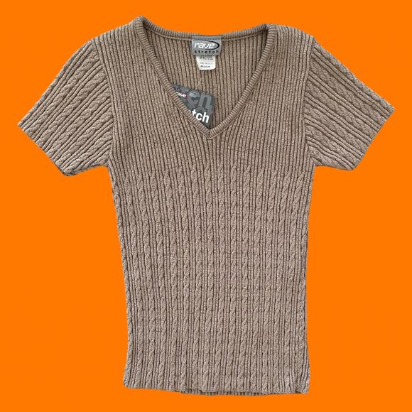 90's vintage short sleeve v neck bodycon top MEDIUM *deadstock* ~runs small~ - Picture 1 of 7